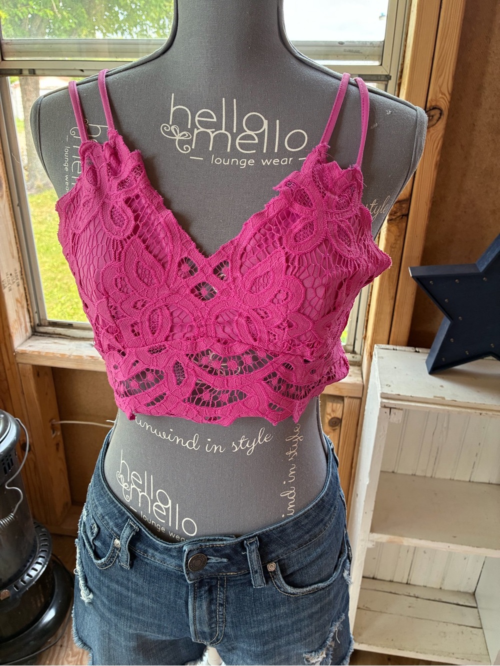 Floral Lace Cami Bralette - Magenta